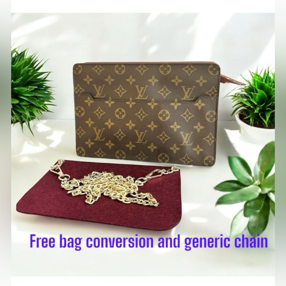 Vintage LOUIS VUITTON Monogram Coated Canvas Homme Clutch Bag Brown Authentic